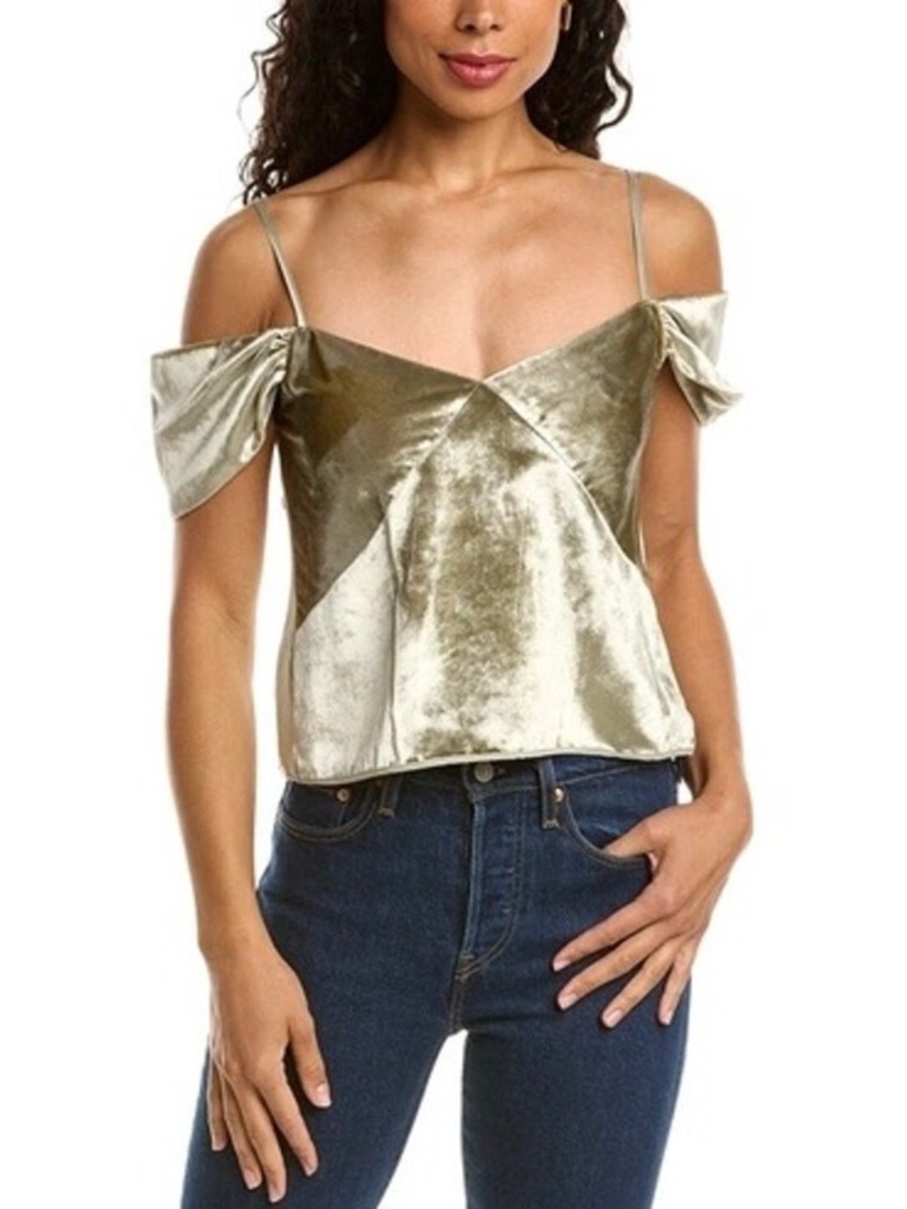 Vince Crushed Velvet Off-Shoulder Camisole in Sage